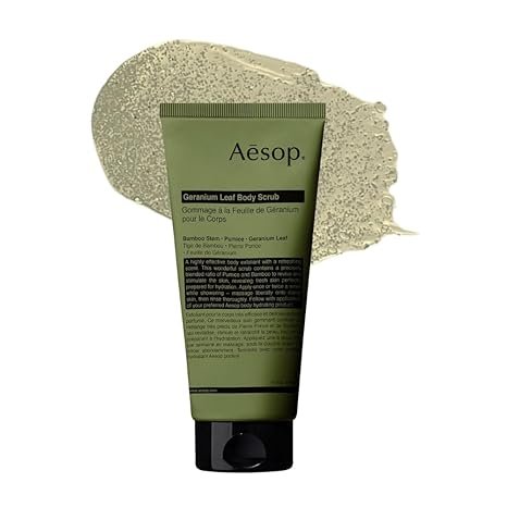 aesop geranium leaf exfoliating body scrub – smooth, soft, hydrated skin – 180 ml / 6.2 oz