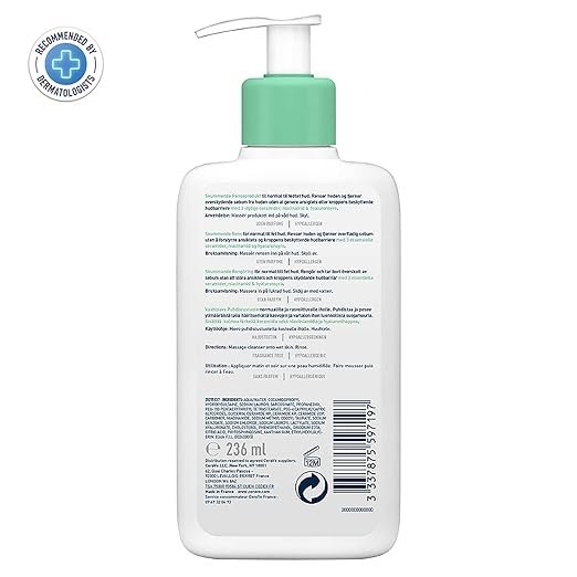 cerave foaming cleanser for normal to oily skin (236ml) dermatologist developed facewash | non comedogenic and fragrance free cleansers for acne prone ski