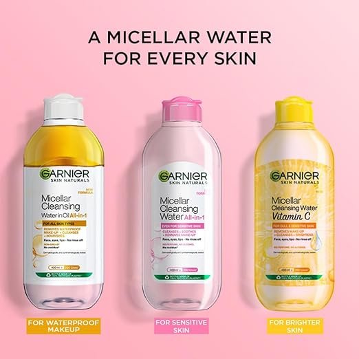 garnier micellar cleansing water for sensitive skin | make up remover & cleanser removes makeup, dirt & impurities & hydrates skin | just pour, press & swipe | 400ml